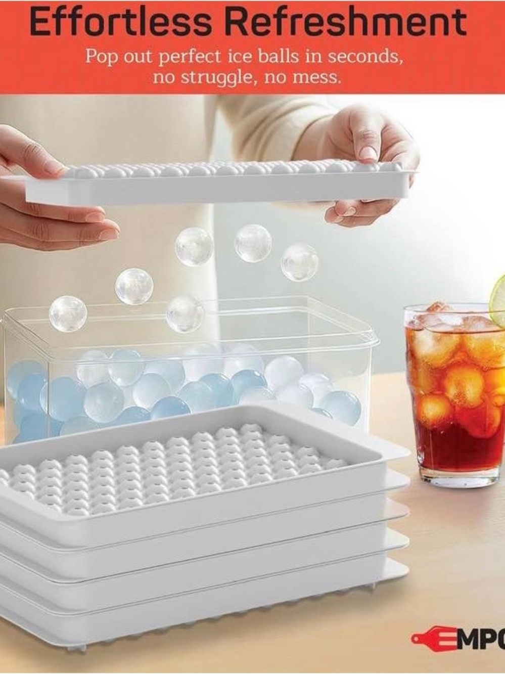 NEW Round Ice Cube Tray Lid Tongs Makes 104 Mini Ice Balls BPA-Free Stackable